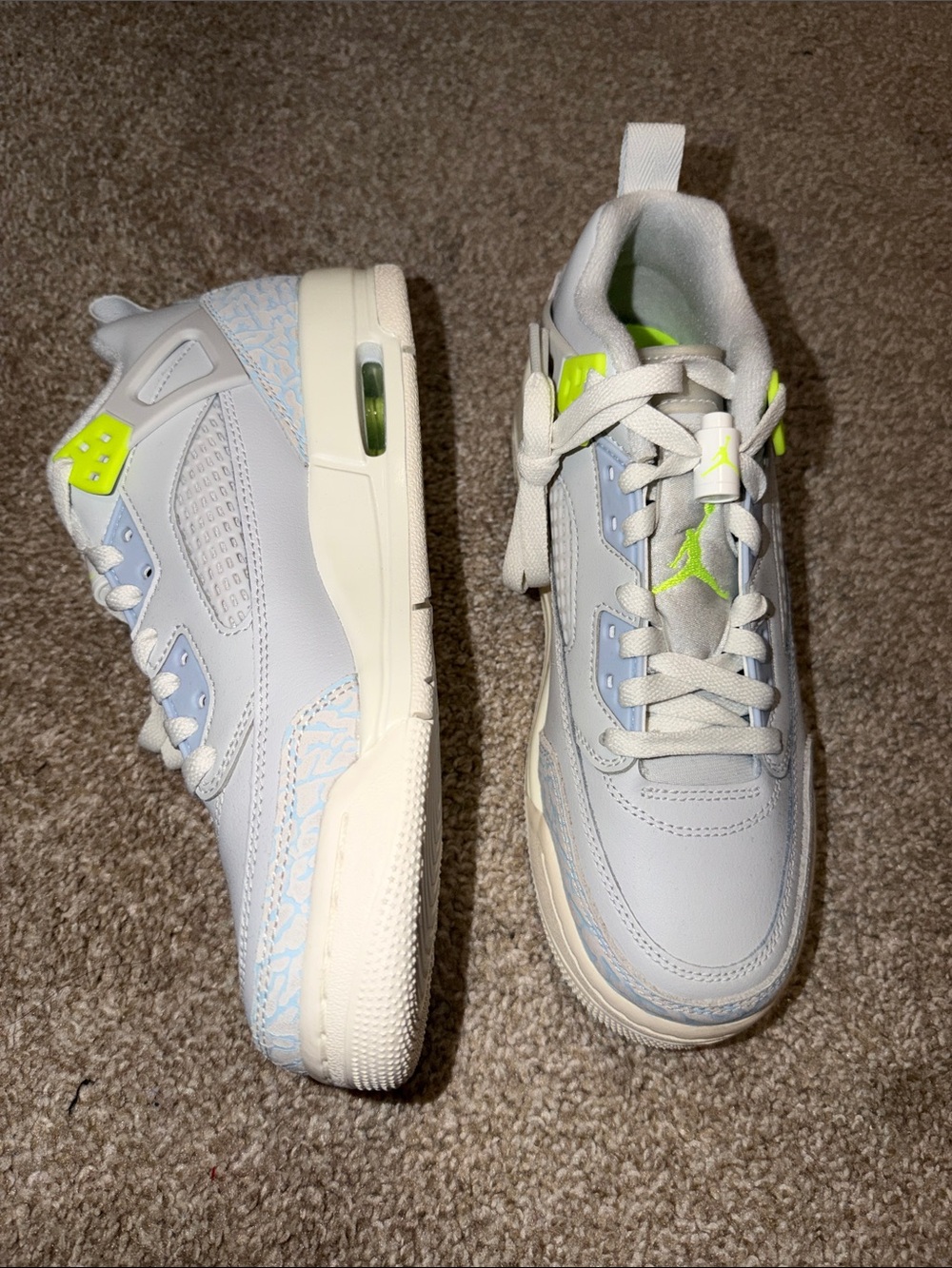 Jordan Kids' White and Neon Green Low-Top Sneakers